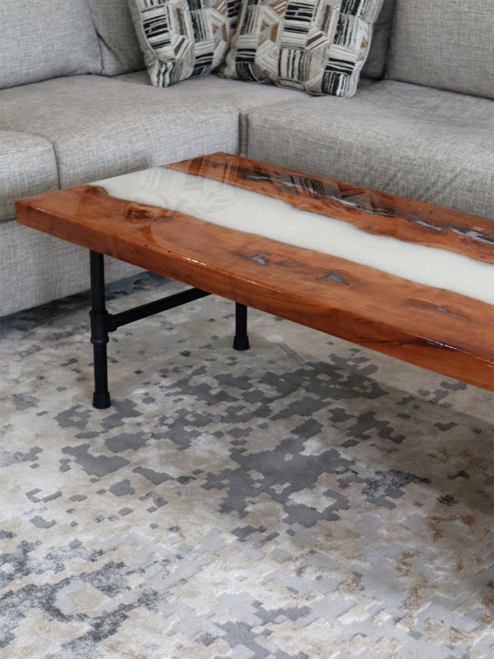 Solid Cherry Wood Epoxy Coffee Table, White Epoxy Waterfall Coffee Table Earthly Comfort  -8