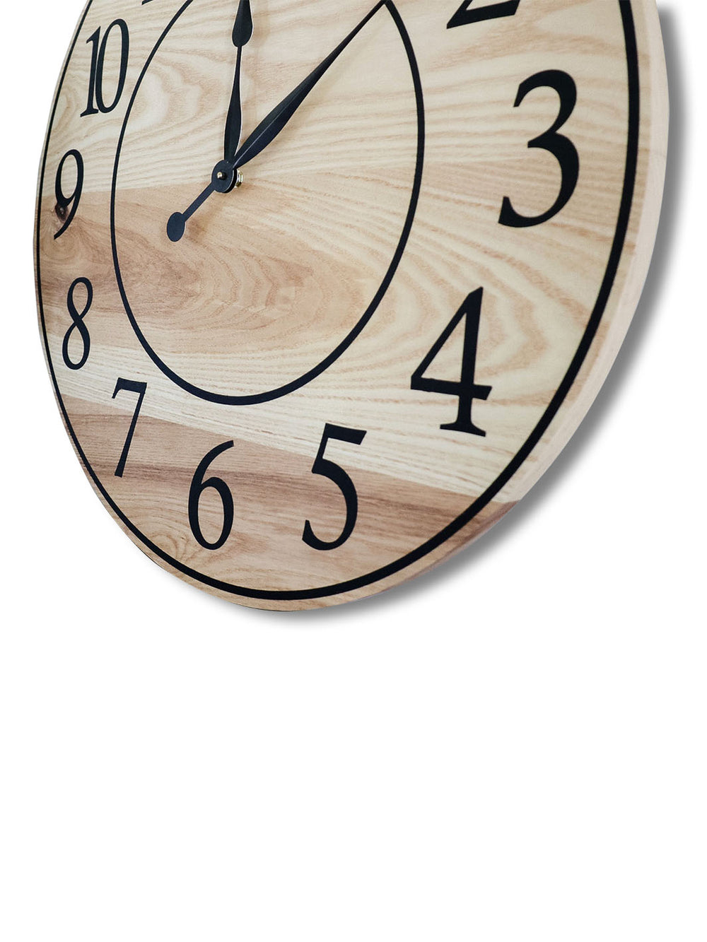 Solid Ash Wood Wall Clock with Black Numbers and Lines Earthly Comfort Clocks 1024-1