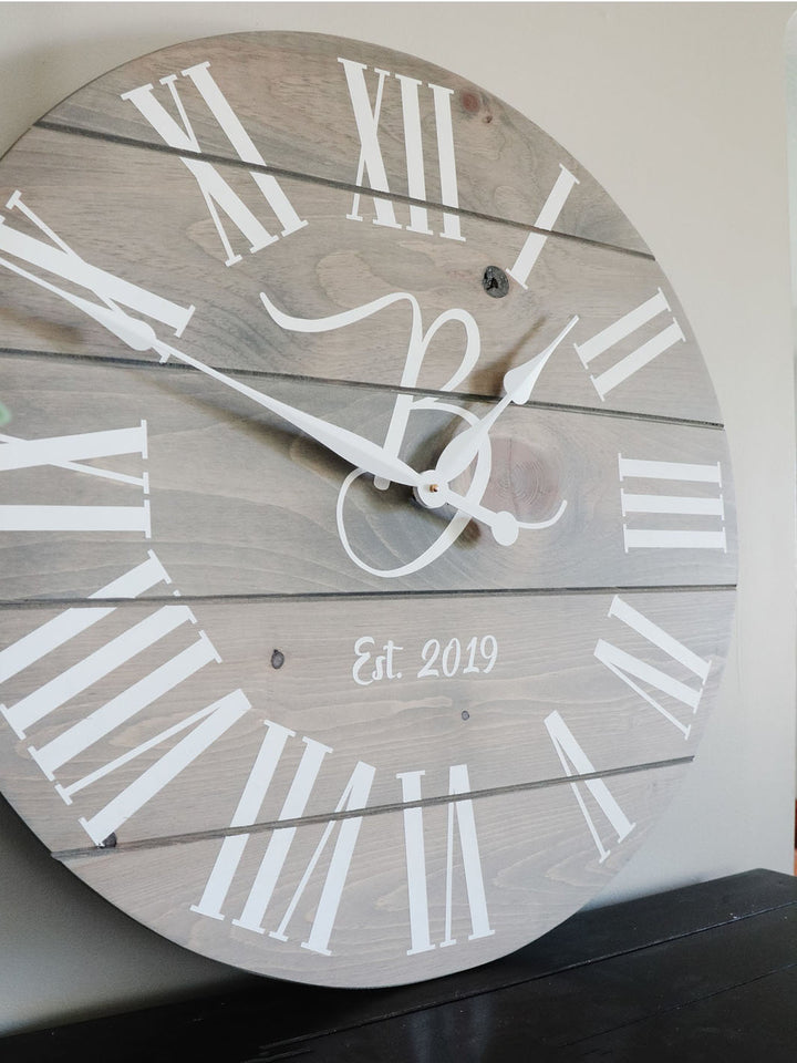Large Customized Grey Wall Clock Earthly Comfort Clocks 1040-8