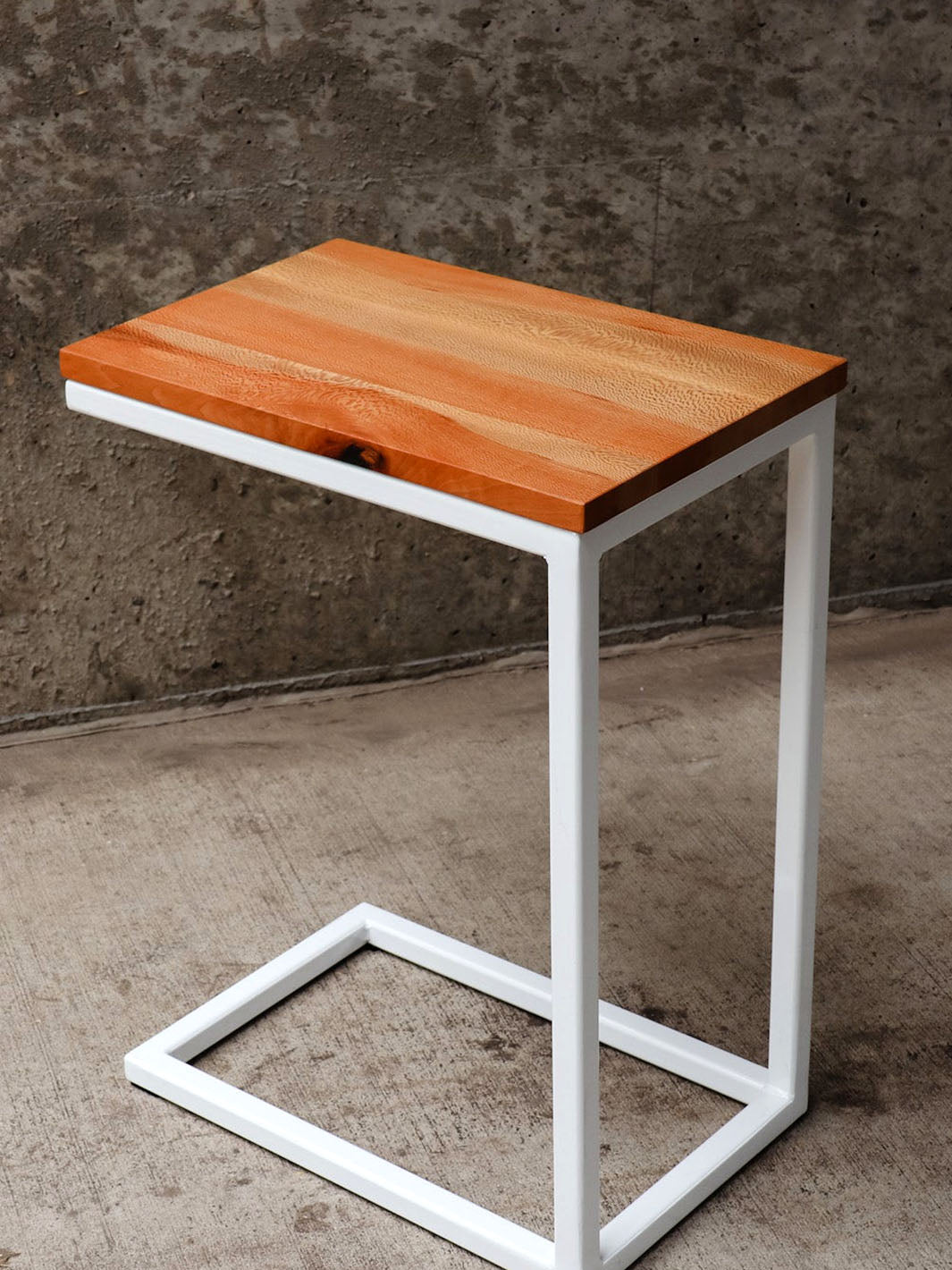 Quartersawn Sycamore Industrial Side C Table with White Base Earthly Comfort Side Tables 1114-11