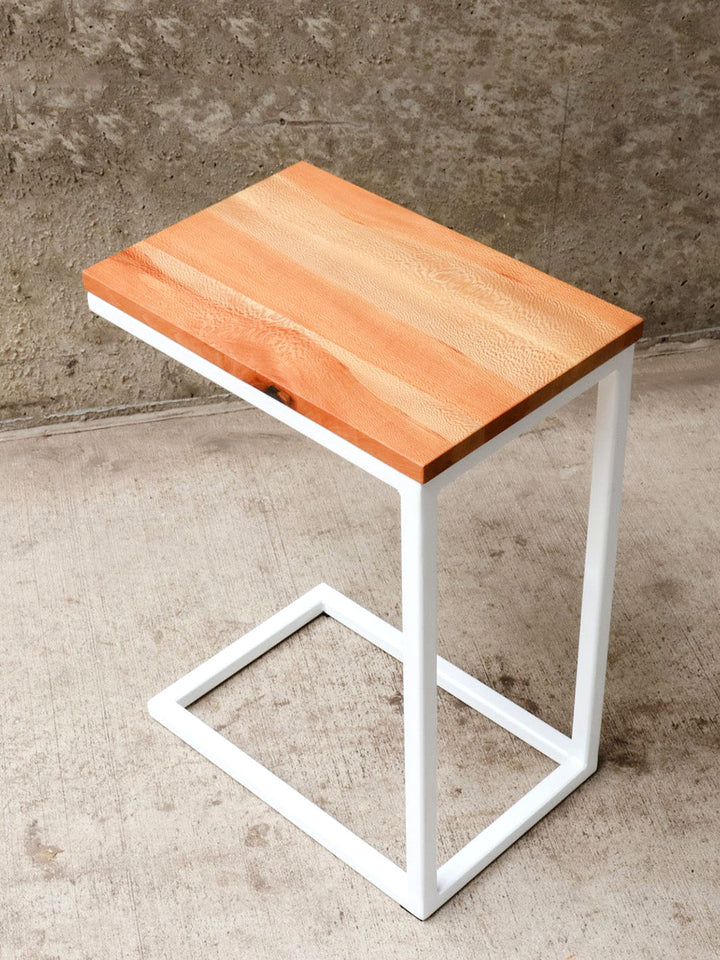 Quartersawn Sycamore Industrial Side C Table with White Base Earthly Comfort Side Tables 1114-4