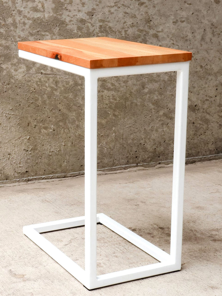 Quartersawn Sycamore Industrial Side C Table with White Base Earthly Comfort Side Tables 1114-5