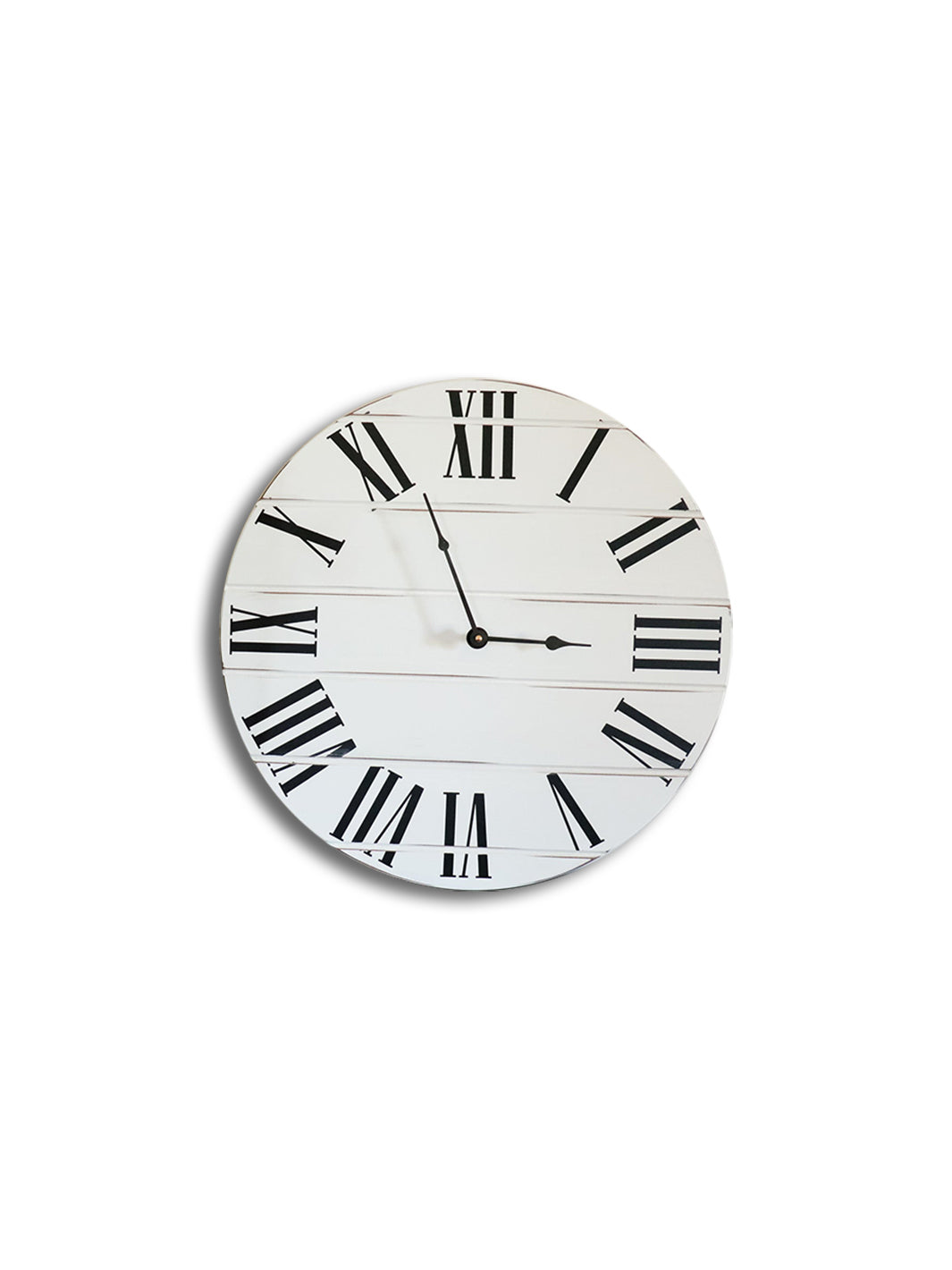 Simple White Lightly Distressed Large Wall Clock with Black Roman Numerals (in stock) Earthly Comfort Clocks 1126