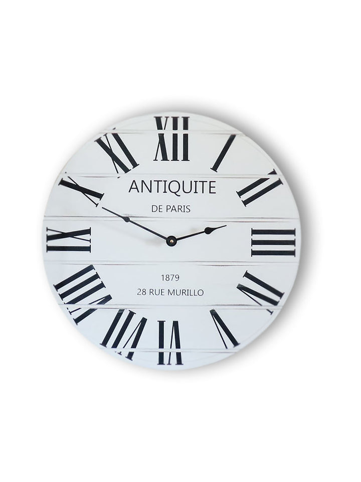 French Style White Lightly Distressed Large Wall Clock Earthly Comfort Clocks 1127