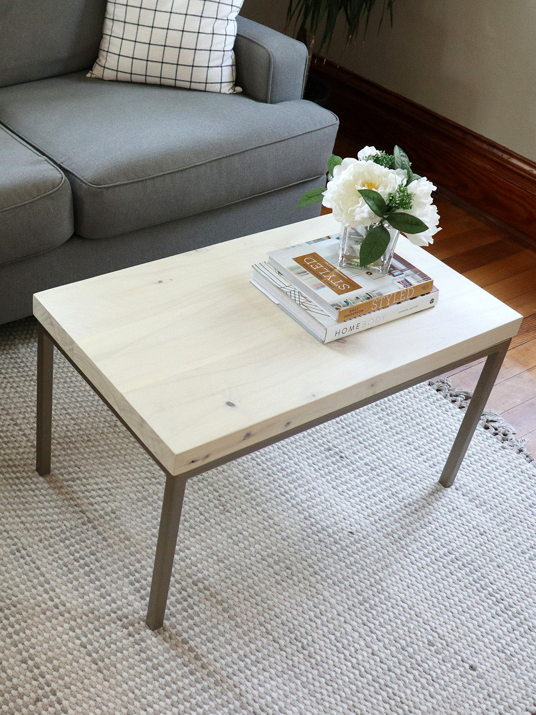 Modern White Maple Coffee Table with Gold Metal Base Earthly Comfort Coffee Tables 1164-8