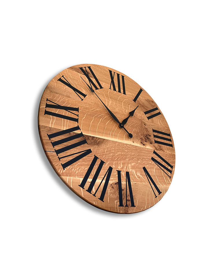 Simple Large Quartersawn White Oak Wall Clock with and Roman Numerals Earthly Comfort Clocks 1215-1
