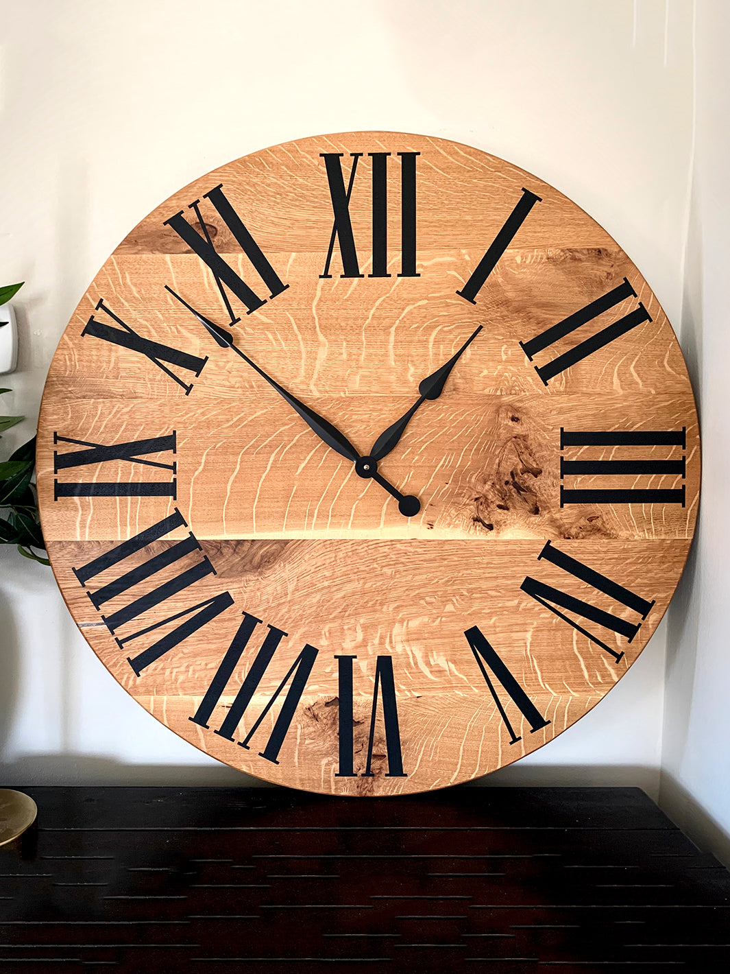 Simple Large Quartersawn White Oak Wall Clock with and Roman Numerals Earthly Comfort Clocks 1215-3