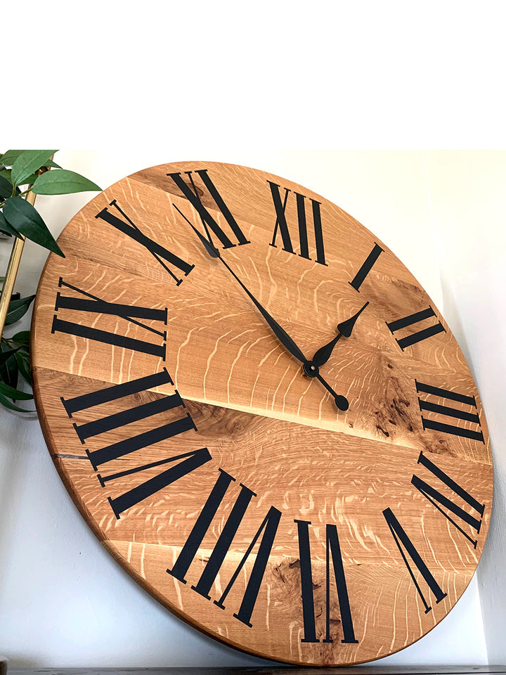 Simple Large Quartersawn White Oak Wall Clock with and Roman Numerals Earthly Comfort Clocks 1215-5