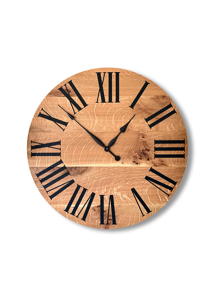 Simple Large Quartersawn White Oak Wall Clock with and Roman Numerals Earthly Comfort Clocks 1215