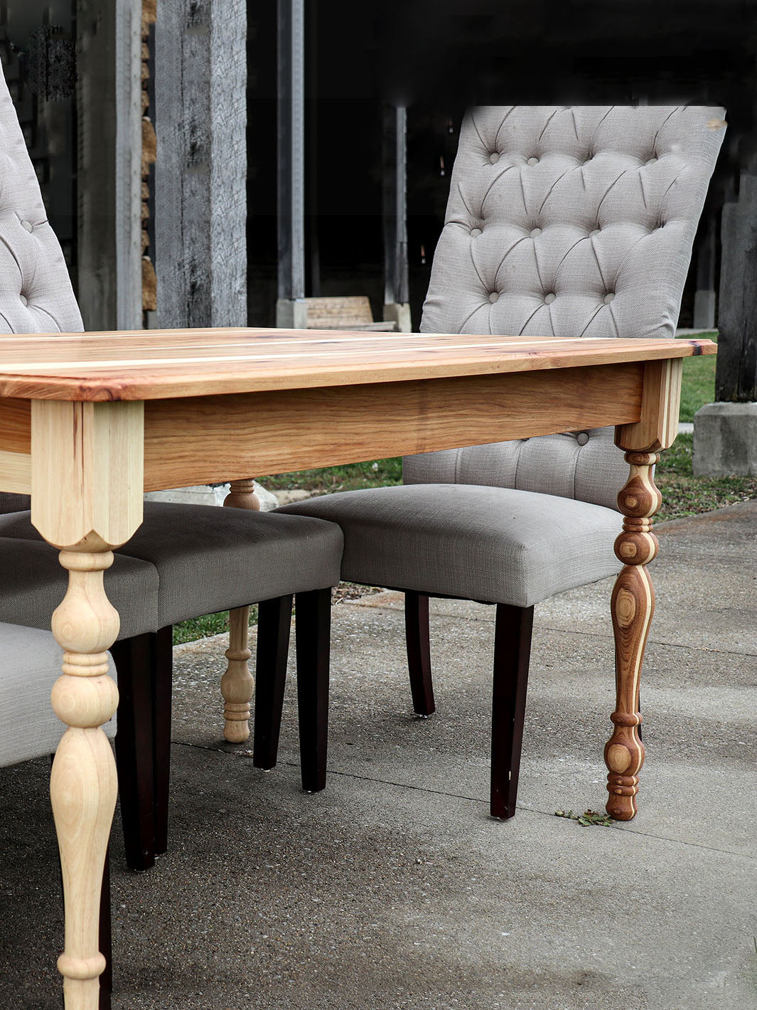 Narrow Hickory Farmhouse Dining Table with Turned Legs Earthly Comfort Dining Tables 1376-3