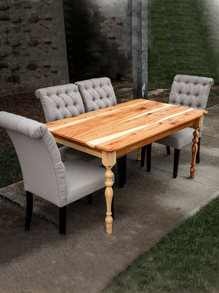 Narrow Hickory Farmhouse Dining Table with Turned Legs Earthly Comfort Dining Tables 1376-4