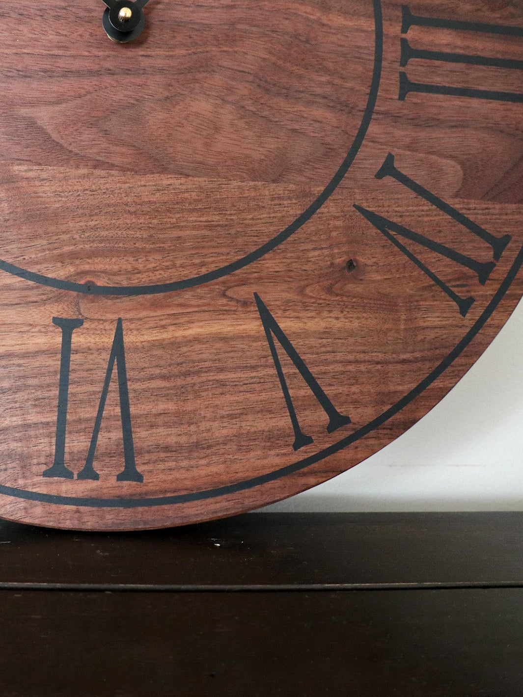 Solid Walnut Wall Clock - Black Lines and Roman Numerals Earthly Comfort Clocks 1384-2