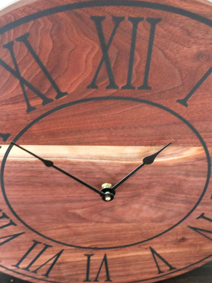 Solid Walnut Wall Clock - Black Lines and Roman Numerals Earthly Comfort Clocks 1384-4