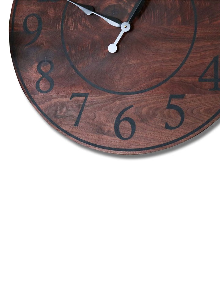 Solid Walnut Wood Wall Clock with Black Numbers