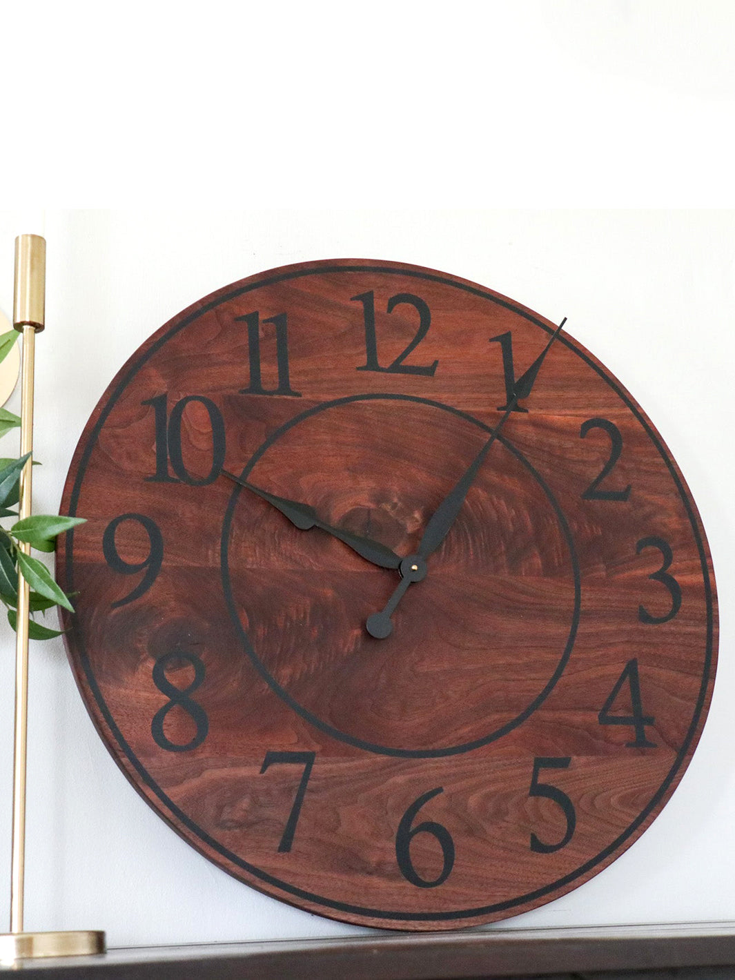 Solid Walnut Wood Wall Clock with Black Numbers