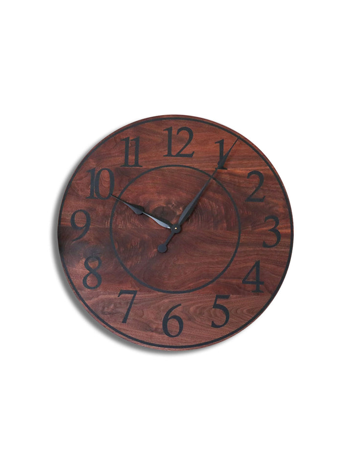 Solid Walnut Wood Wall Clock with Black Numbers Earthly Comfort Clock 1389