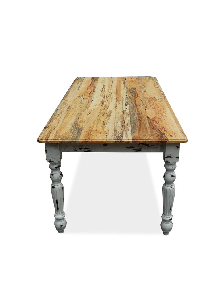 Spalted Maple Farmhouse Dining Table with White-Distressed Paint Earthly Comfort Dining Tables 1393-1