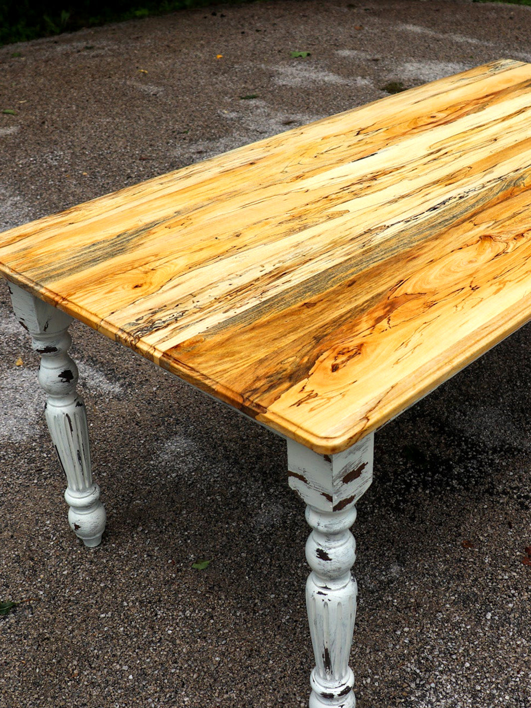 Spalted Maple Farmhouse Dining Table with White-Distressed Paint Earthly Comfort Dining Tables 1393-11