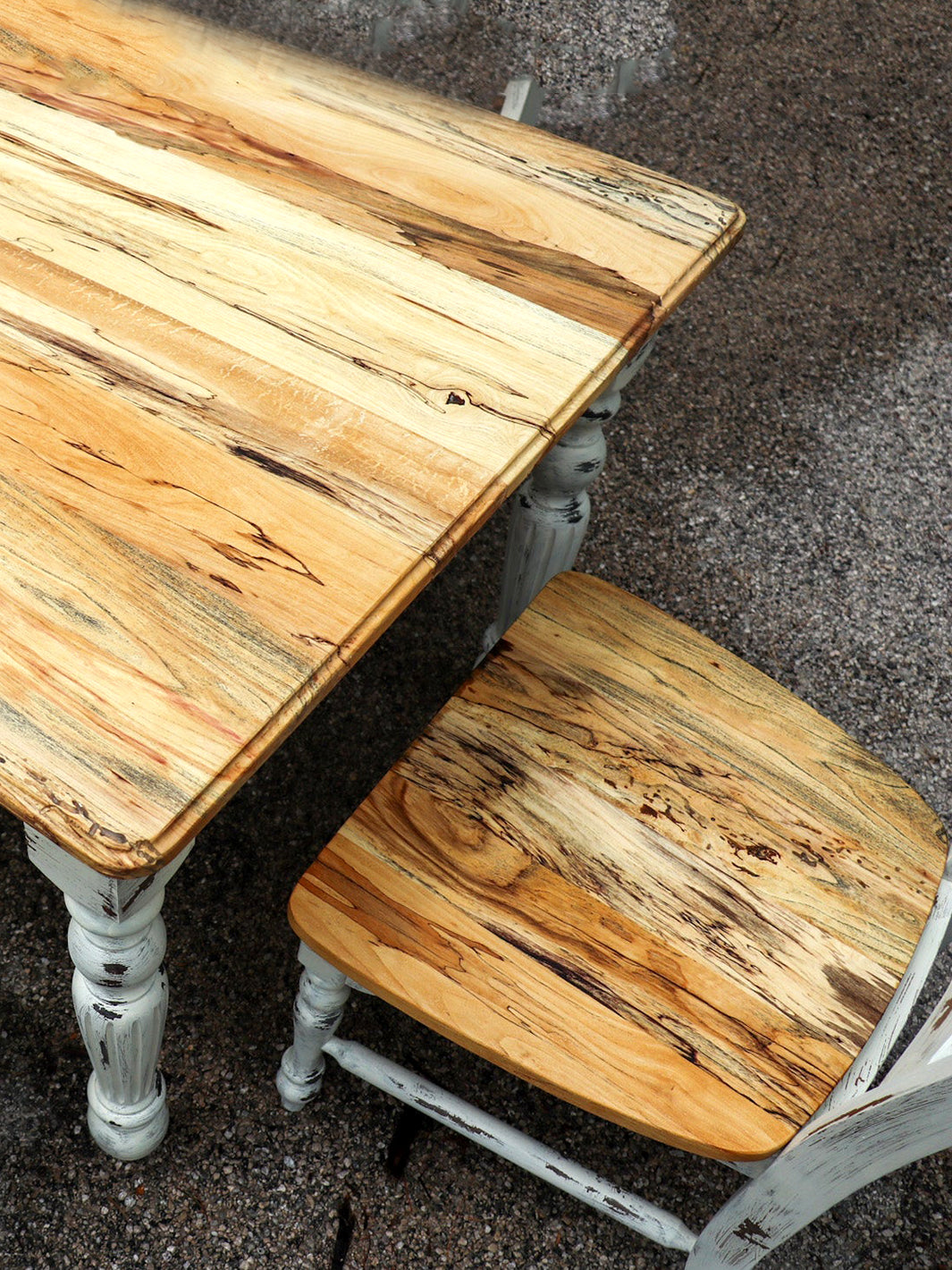 Spalted Maple Farmhouse Dining Table with White-Distressed Paint Earthly Comfort Dining Tables 1393-12