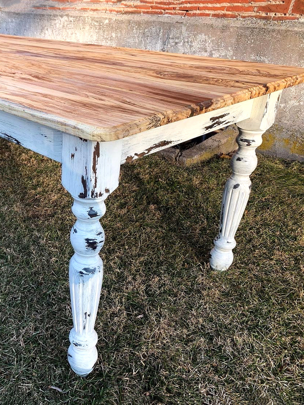 Spalted Maple Farmhouse Dining Table with White-Distressed Paint Earthly Comfort Dining Tables 1393-15