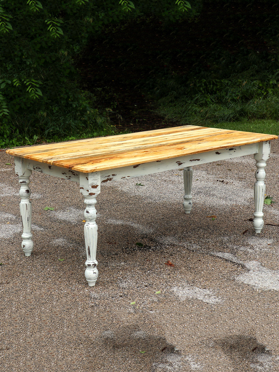 Spalted Maple Farmhouse Dining Table with White-Distressed Paint Earthly Comfort Dining Tables 1393-2
