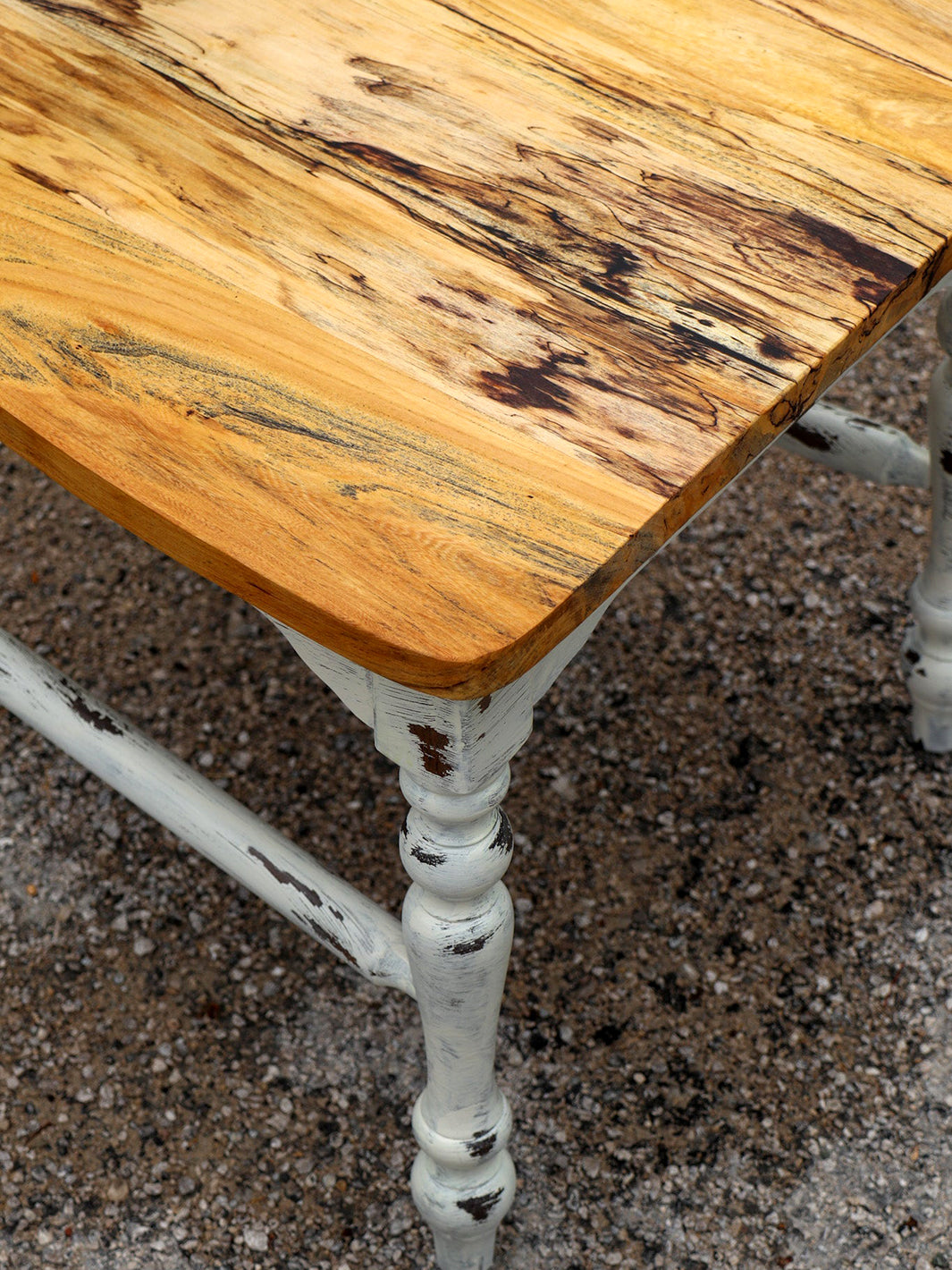 Spalted Maple Farmhouse Dining Table with White-Distressed Paint Earthly Comfort Dining Tables 1393-3