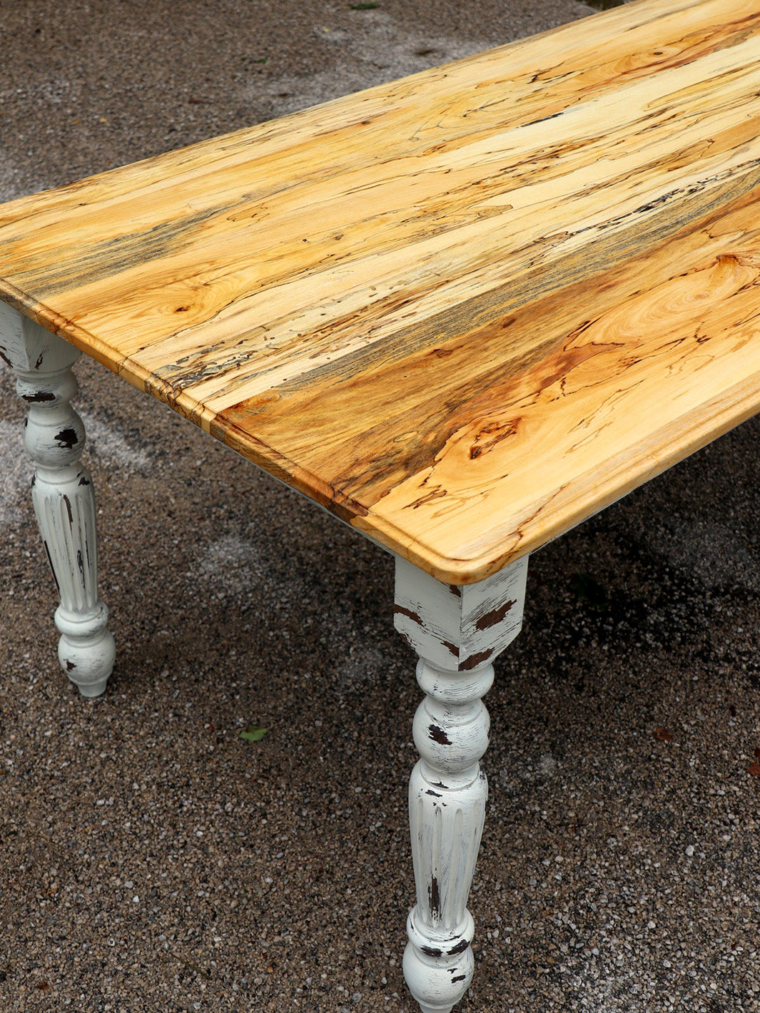 Spalted Maple Farmhouse Dining Table with White-Distressed Paint
