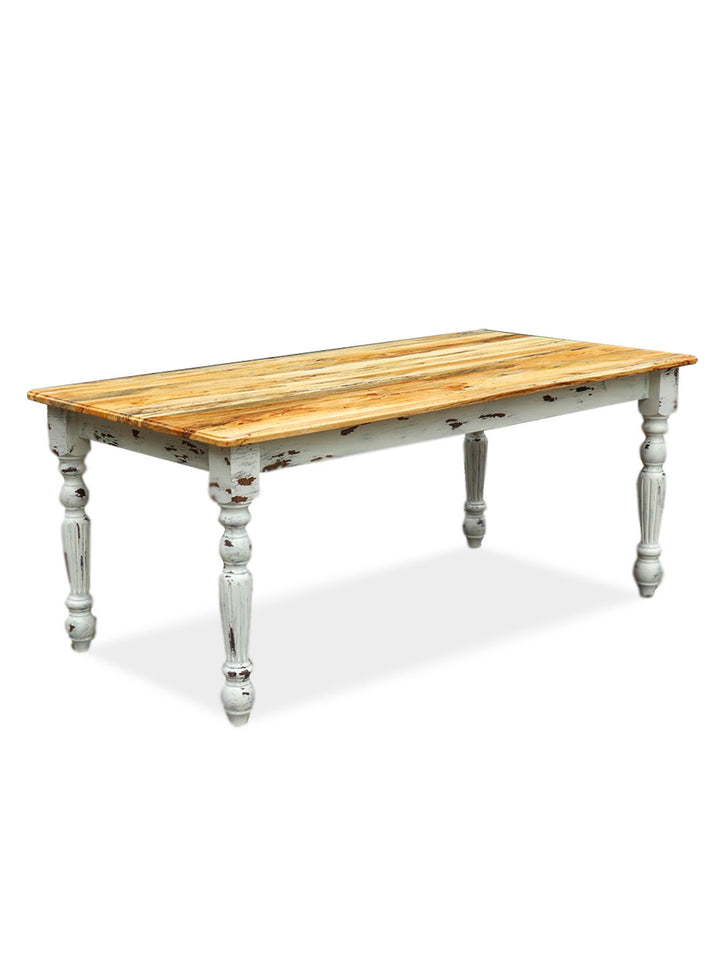Spalted Maple Farmhouse Dining Table with White-Distressed Paint Earthly Comfort Dining Tables 1393