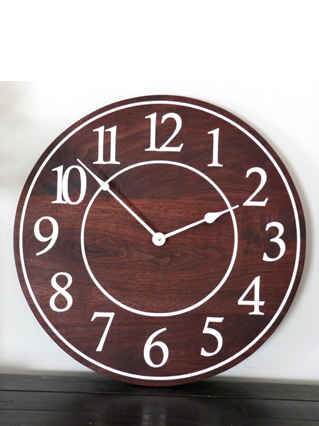 Solid Wood Walnut Wall Clock with White Numbers Earthly Comfort Clocks 1401-5