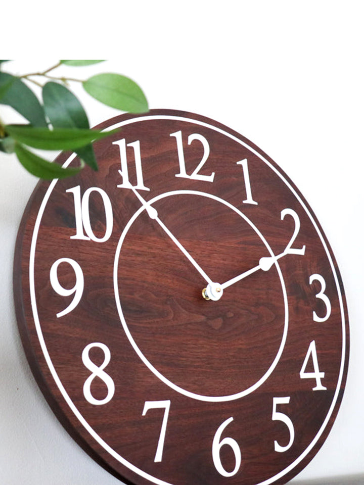 Solid Wood Walnut Wall Clock with White Numbers Earthly Comfort Clocks 1401-9