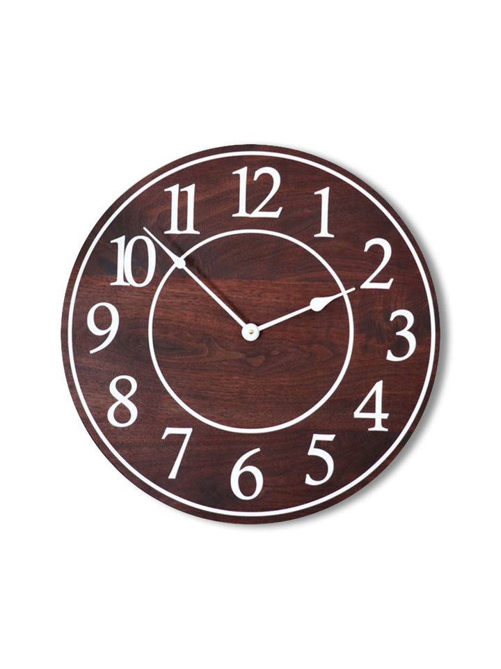 Solid Wood Walnut Wall Clock with White Numbers Earthly Comfort Clocks 1401