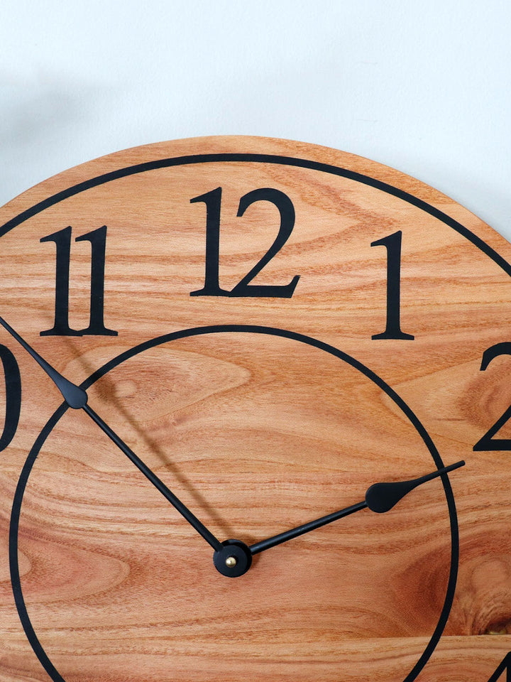 Locust Hardwood Large Wall Clock with Regular Numbers Earthly Comfort Clocks 1407-3