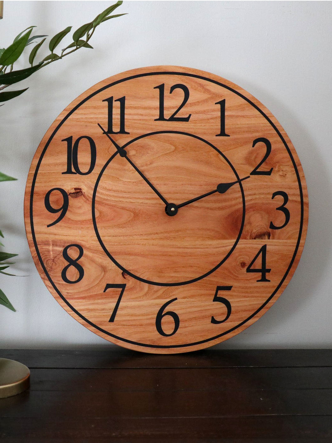 Locust Hardwood Large Wall Clock with Regular Numbers Earthly Comfort Clocks 1407-4