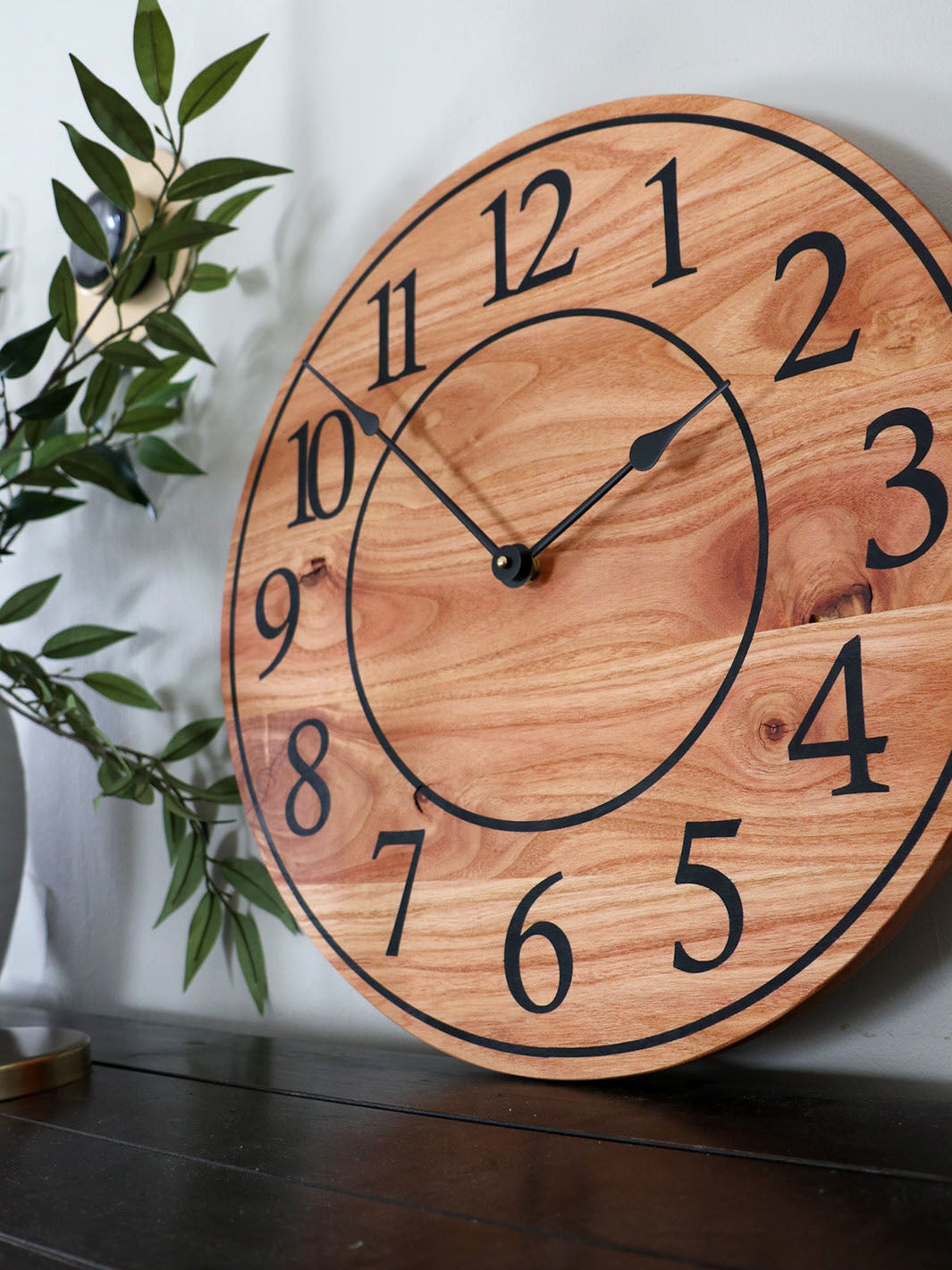 Locust Hardwood Large Wall Clock with Regular Numbers Earthly Comfort Clocks 1407-5