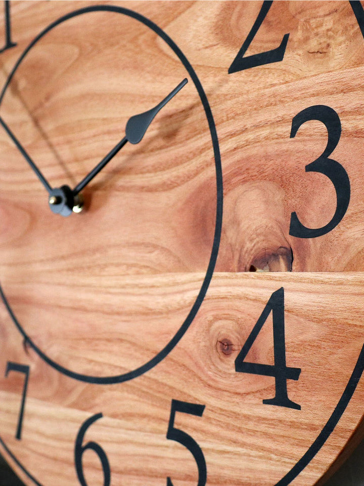Locust Hardwood Large Wall Clock with Regular Numbers Earthly Comfort Clocks 1407-6