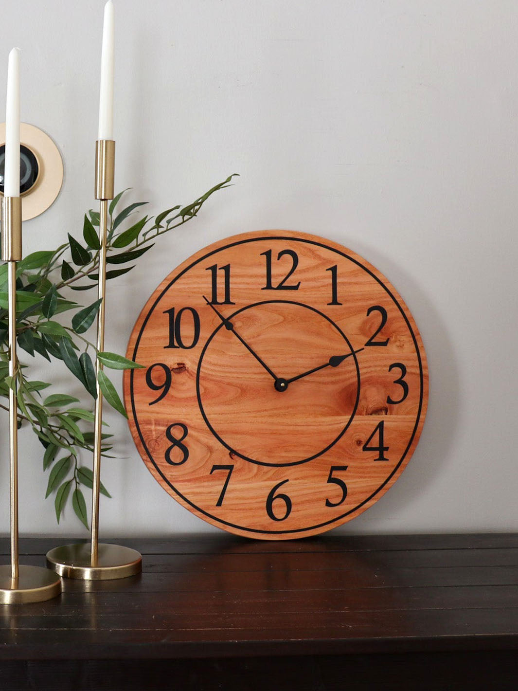 Locust Hardwood Large Wall Clock with Regular Numbers Earthly Comfort Clocks 1407-7