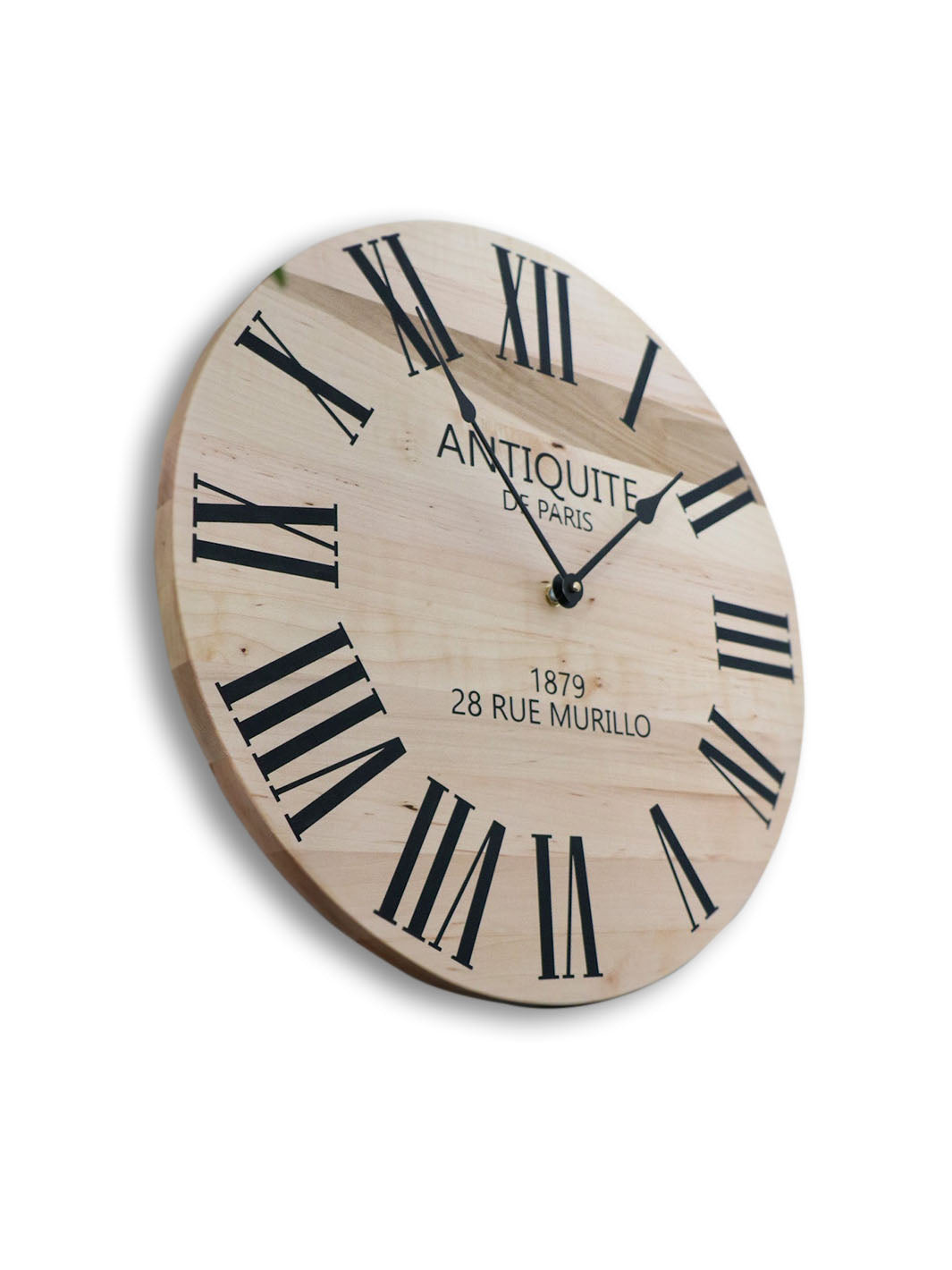 Large French Style Maple Wall Clock with Black Roman Numerals Earthly Comfort Clocks 1419-1