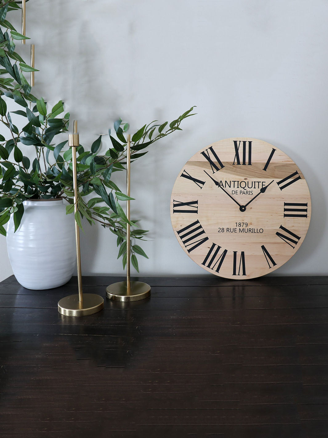 Large French Style Maple Wall Clock with Black Roman Numerals Earthly Comfort Clocks 1419-2