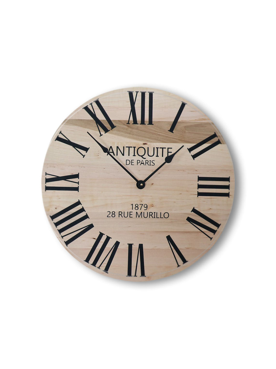Large French Style Maple Wall Clock with Black Roman Numerals Earthly Comfort Clocks 1419