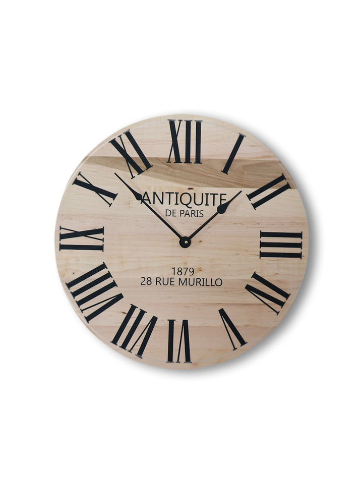 Large French Style Maple Wall Clock with Black Roman Numerals Earthly Comfort Clocks 1419