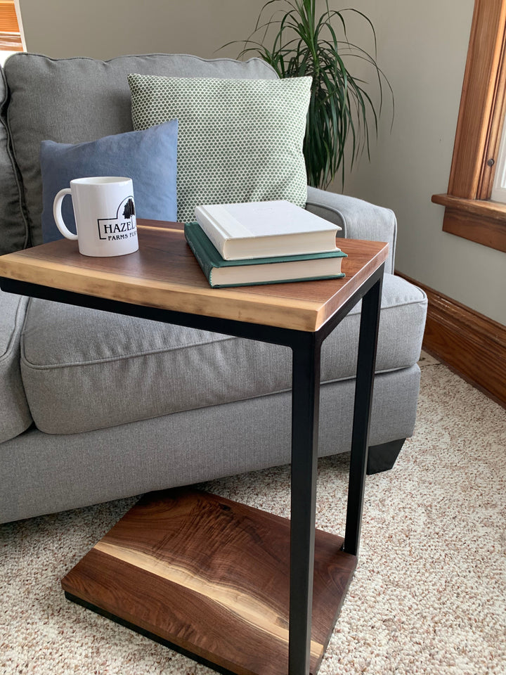 Floor Shelf Live Edge Walnut Wood C Table Earthly Comfort Side Tables 1439-2