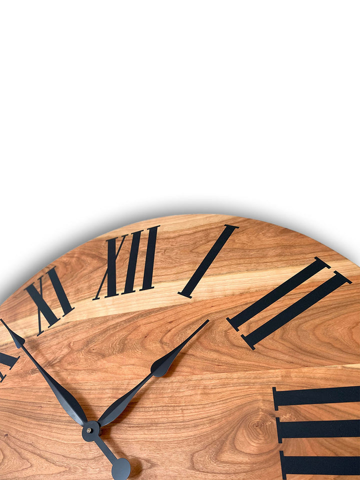 Large Sappy Cherry Hardwood Wall Clock with Black Roman Numerals Earthly Comfort Clocks 1524-1