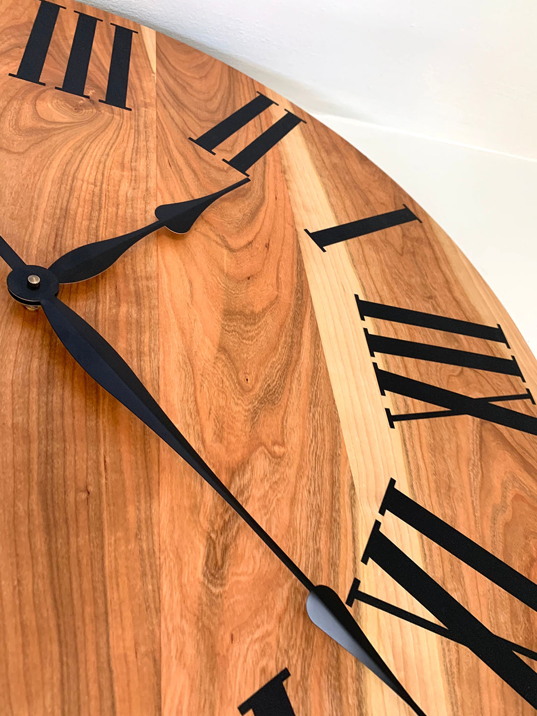 Large Sappy Cherry Hardwood Wall Clock with Black Roman Numerals Earthly Comfort Clocks 1524-4
