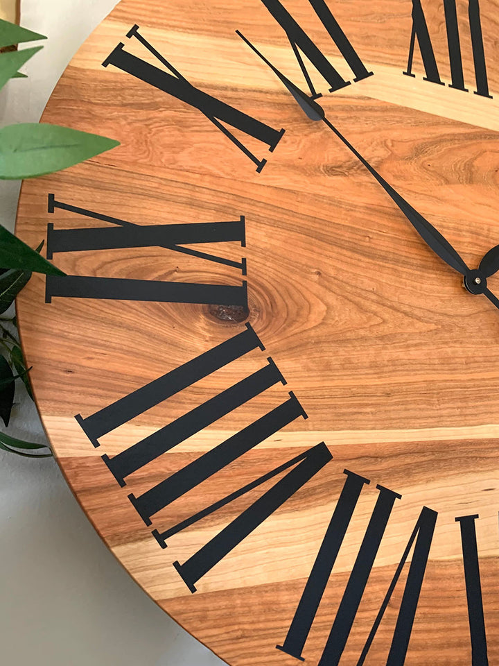 Large Sappy Cherry Hardwood Wall Clock with Black Roman Numerals Earthly Comfort Clocks 1524-5