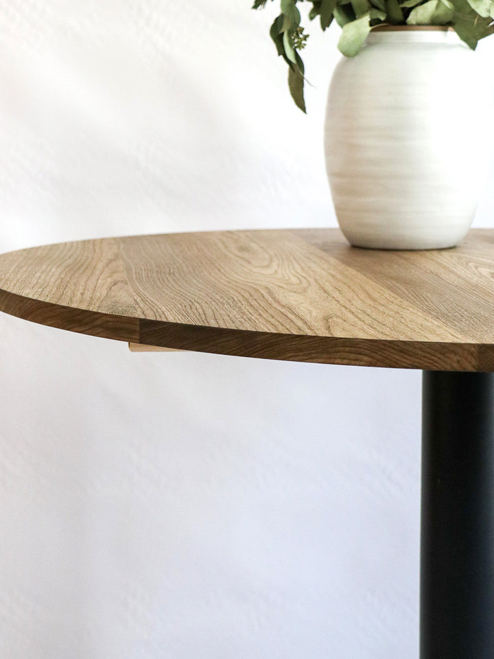 Modern Round Hackberry Pub Table with Black Steel Legs   |   Bar or Standard Height