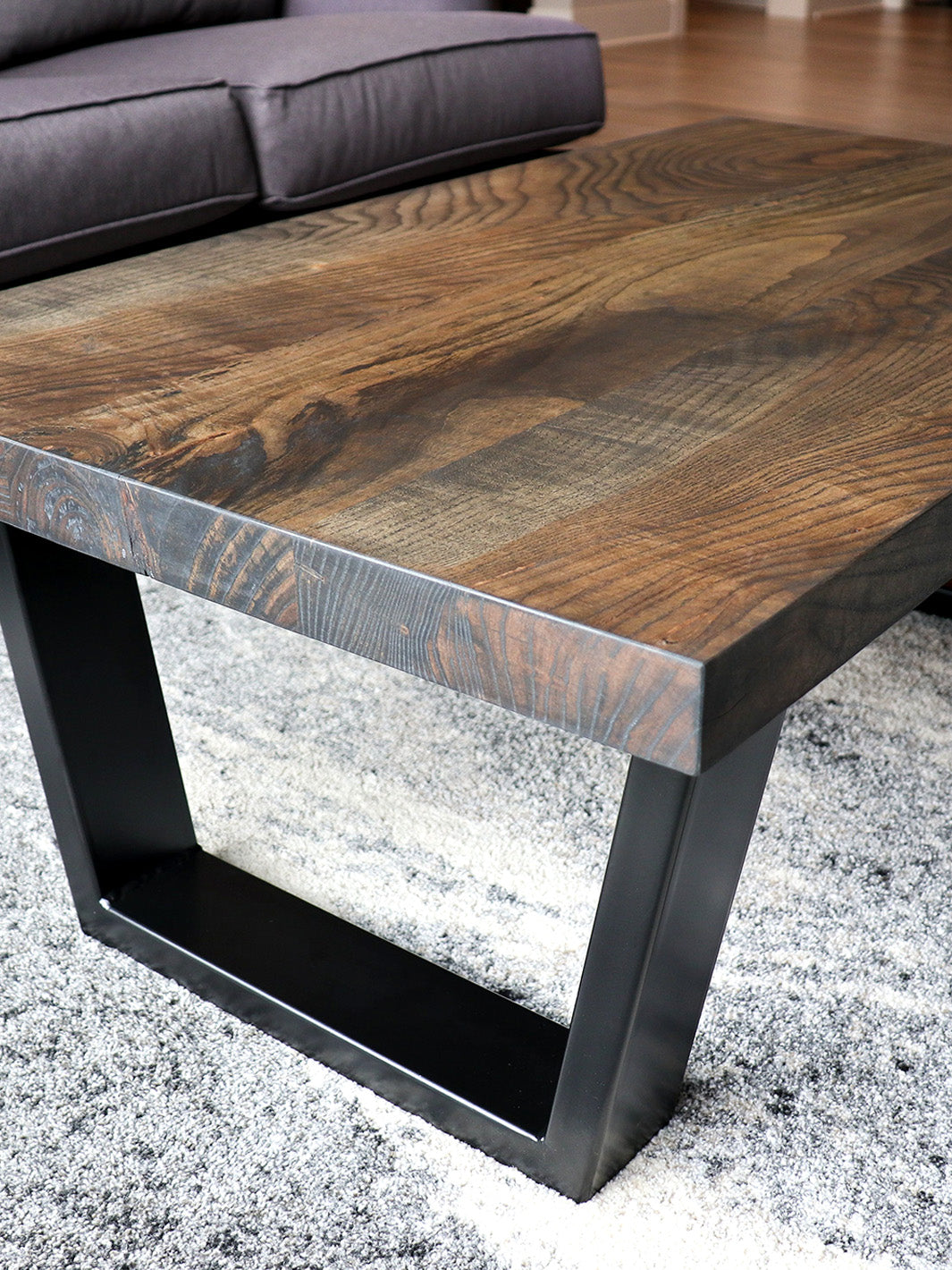 Modern Black Charcoal Ash Wood and Tapered Steel Coffee Table Earthly Comfort Coffee Tables 1578-2