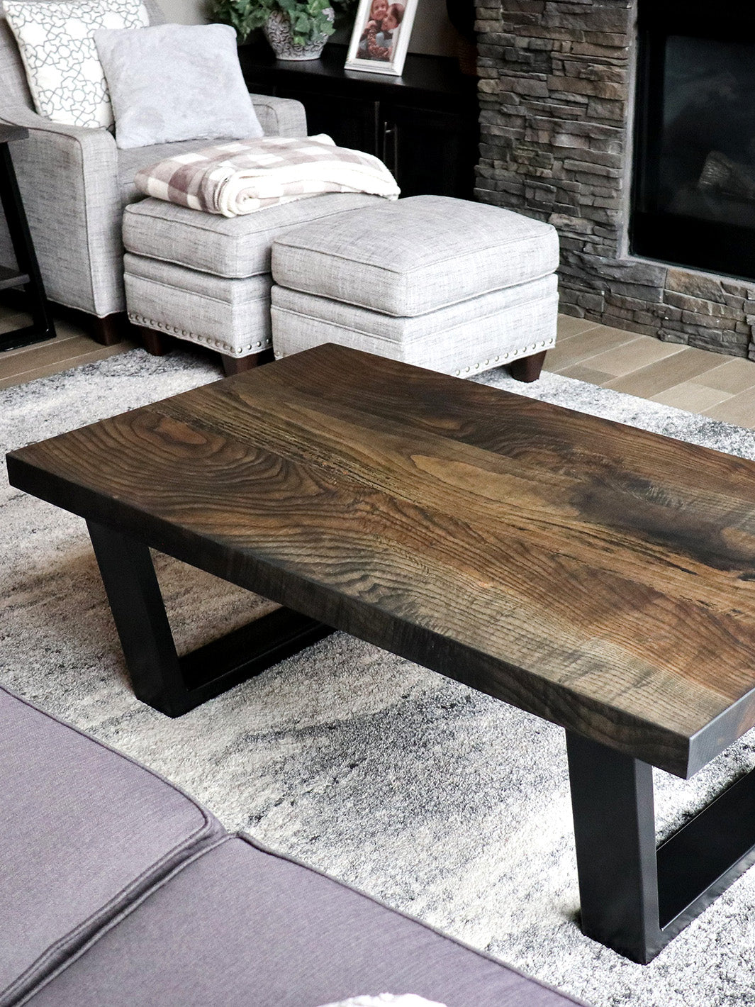 Modern Black Charcoal Ash Wood and Tapered Steel Coffee Table Earthly Comfort Coffee Tables 1578-4