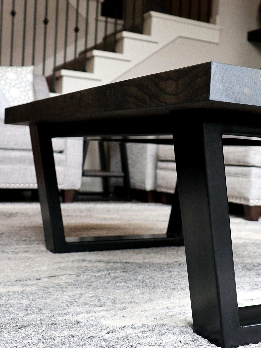 Modern Black Charcoal Ash Wood and Tapered Steel Coffee Table Earthly Comfort Coffee Tables 1578-5