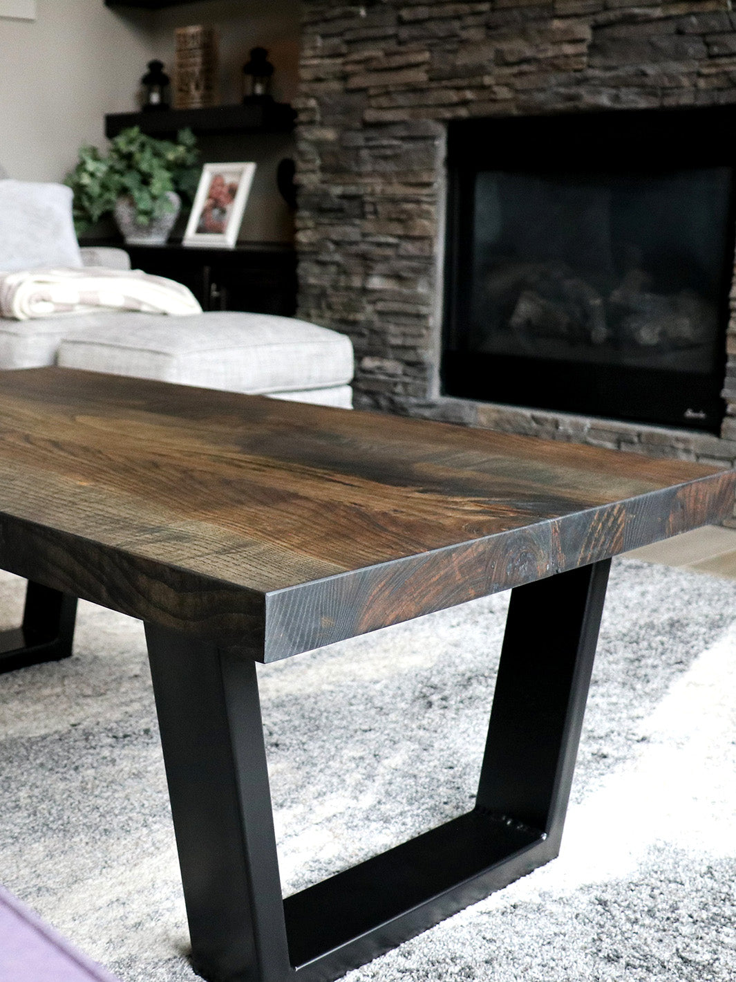 Modern Black Charcoal Ash Wood and Tapered Steel Coffee Table Earthly Comfort Coffee Tables 1578-6