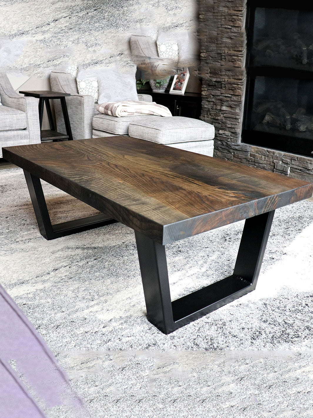 Modern Black Charcoal Ash Wood and Tapered Steel Coffee Table Earthly Comfort Coffee Tables 1578-9